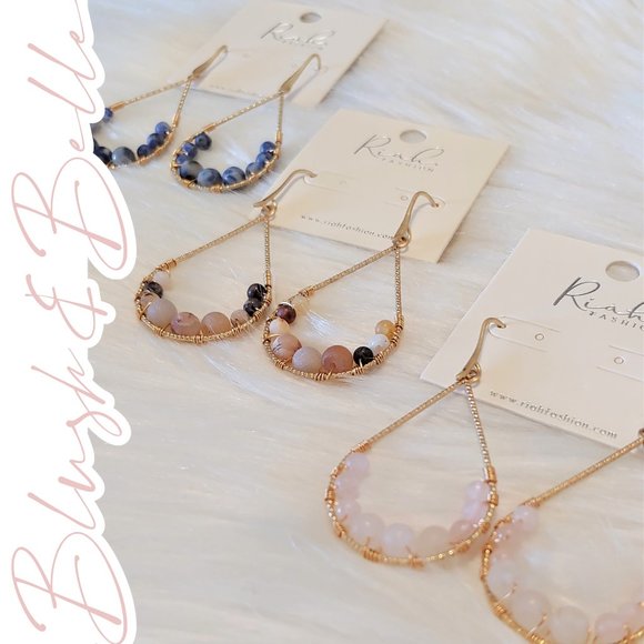 Blush & Belle Jewelry - Natural Stone & Gold Teardrop Earrings